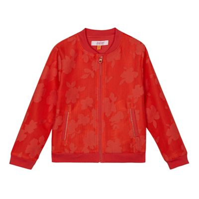 Girls' orange perforated floral bomber jacket